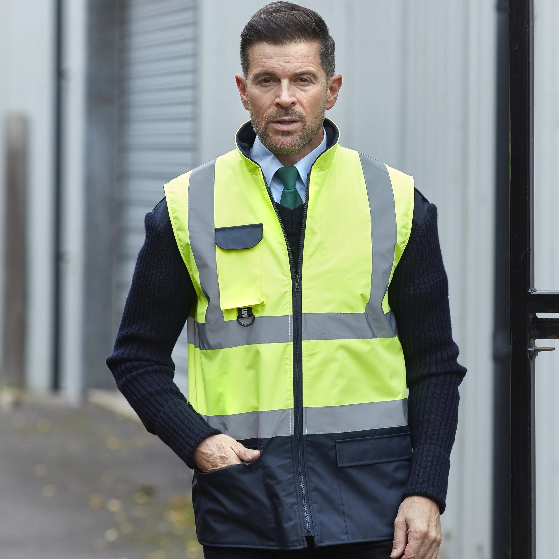 Warm shaker fleece two-side fluorescent reflective vest